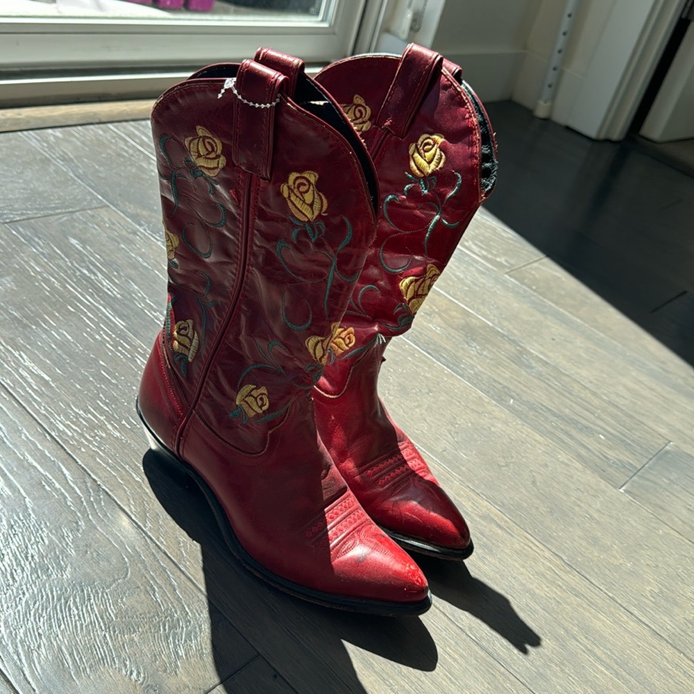 Red floral code west cowboy boots